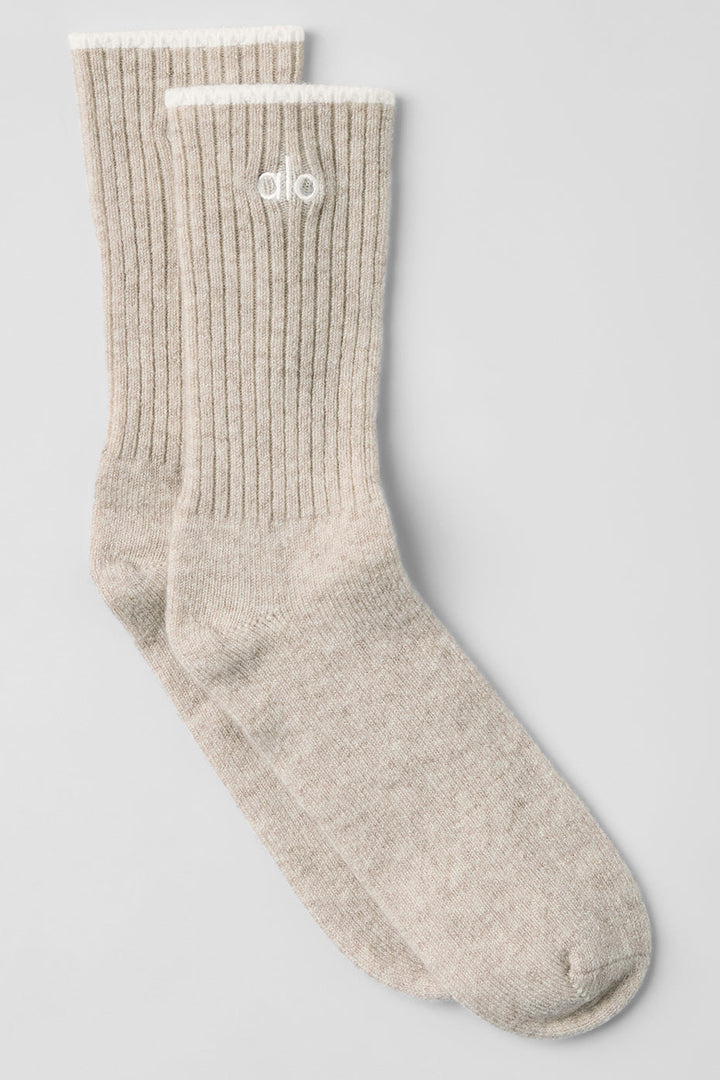 Unisex Wool Cashmere Light Frosted Sock - Winter Latte/Ivory