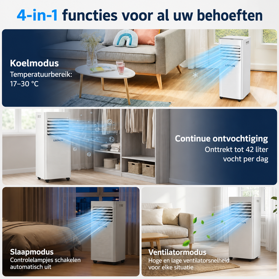 LEENON Air Conditioning Unit 2,6 kW Verplaatsbare Air Conditioner, Wit