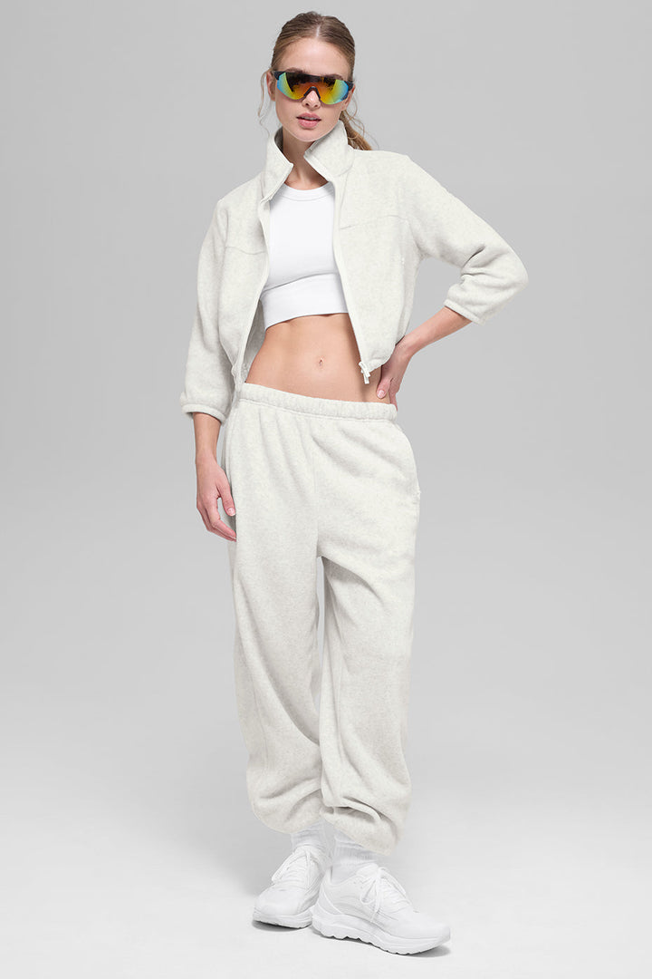 Polar Fleece Retreat Cropped Jacket - White Heather Grey